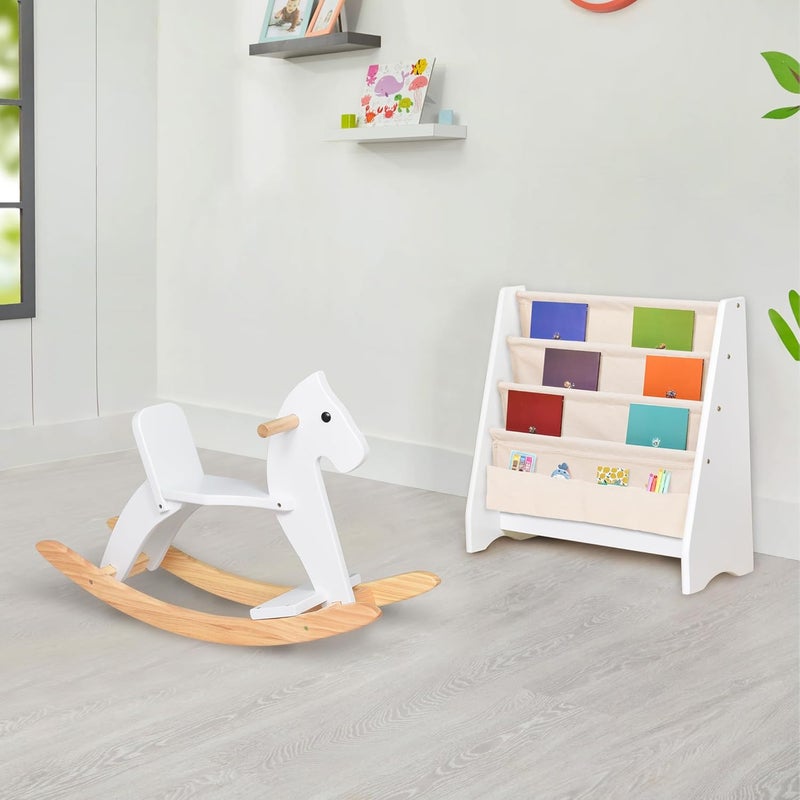 KRAND Wooden Rocking Horse Baby Ride On Toy for Toddlers Solid Wood Classic Design with Comfortable Pedal and Safe Backrest Ideal Gift for Kids (Classic, White) - Image 4